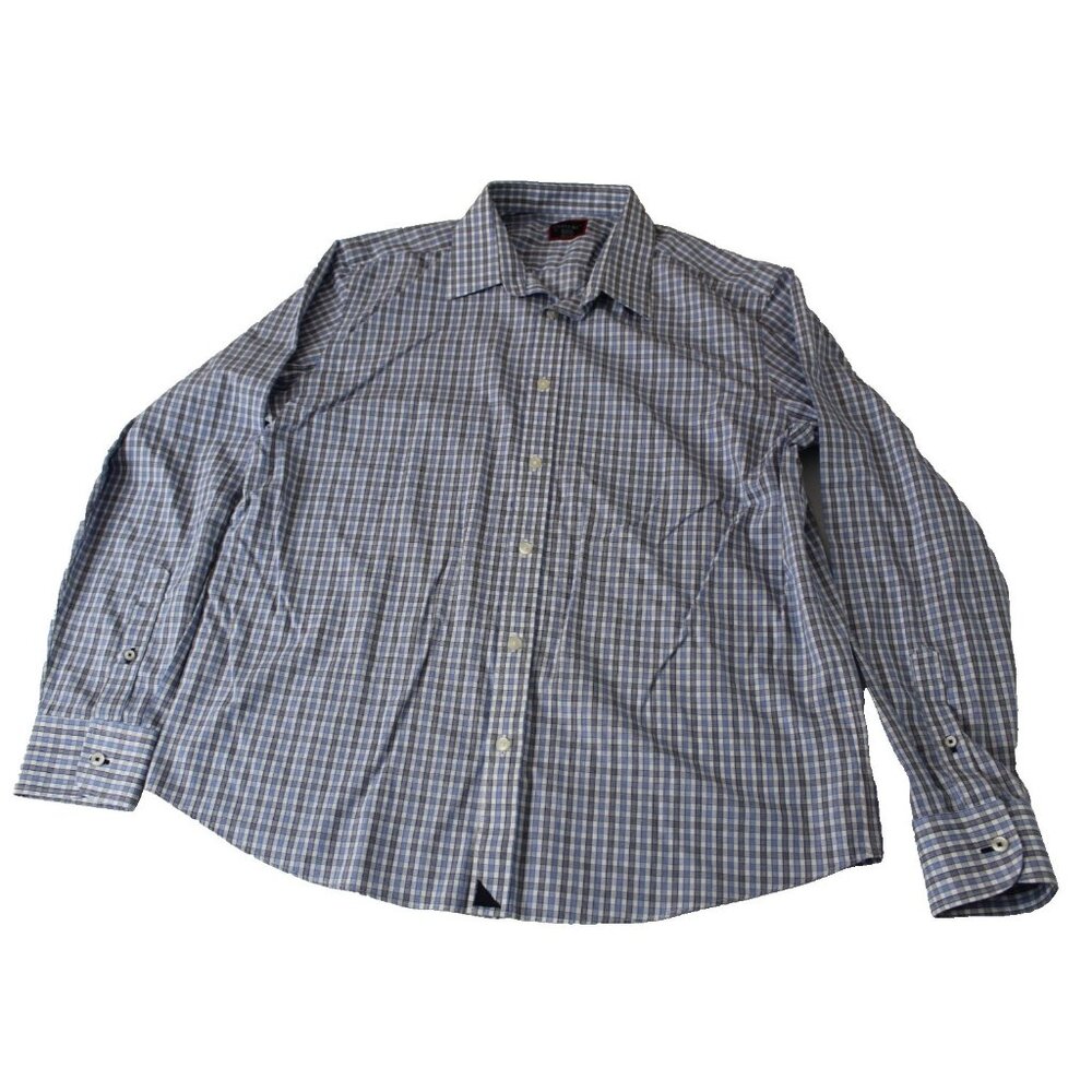 UNTUCKit Mens XL Blue Plaid Wrinkle Free 100% Cotton Button Down Shirt